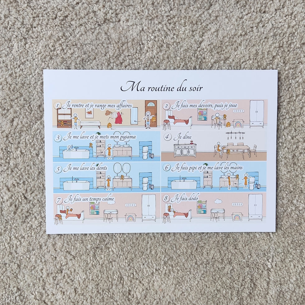 Miniature : affiche décorative routine pour enfants matin et soir illustration classe couleurs neutres