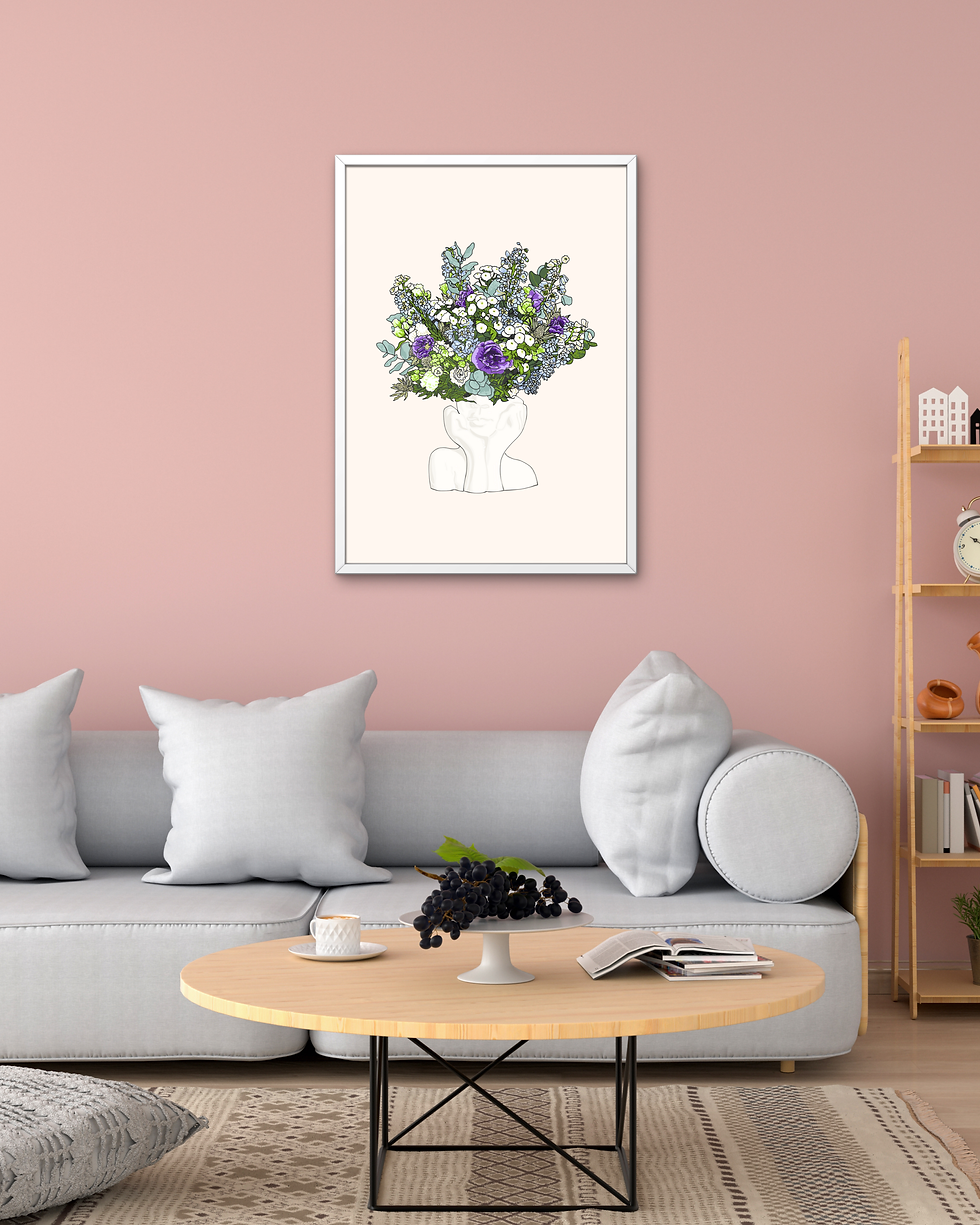 Miniature : affiche décorative illustration bouquet de fleurs dans un vase en forme de tête de femme