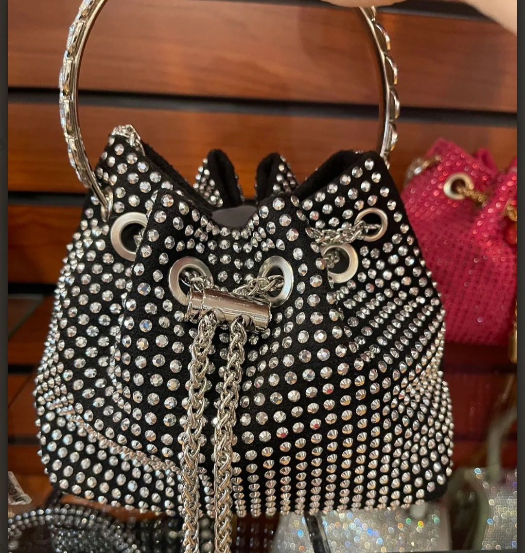 Crystal studded bucket purse