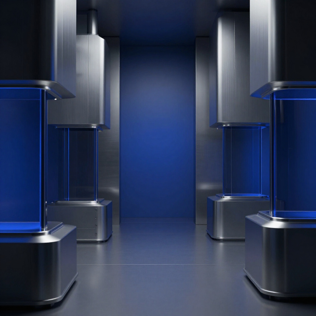 High-end 3D tech architecture with blue ambient lighting