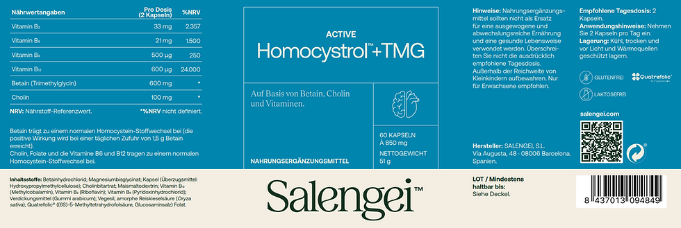 Miniaturbild: Active Homocystrol + TMG™ - Homocystein-Kontrolle - 60 Kapseln - Salengei™