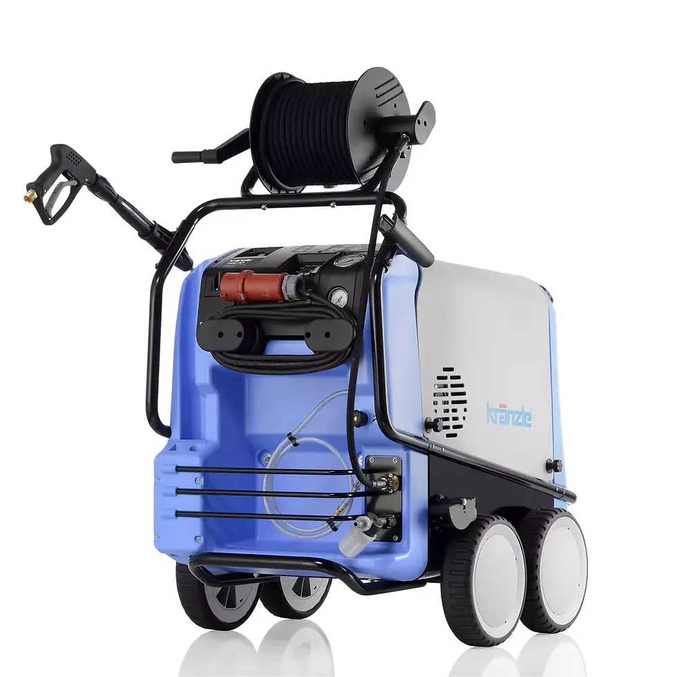 Thumbnail: Kranzle hogedrukreiniger, blauw en zilver, voor professioneel gebruik, De Jong Techniek.