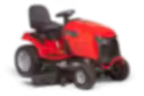 Rode zitmaaier, zwart zitje, wielen, zicht op de machine, De Jong Techniek.