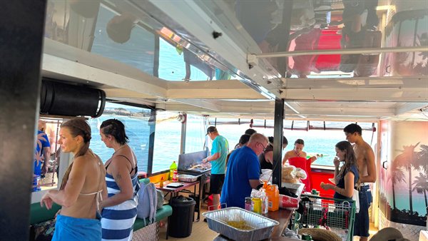 BYO BBQ bar setup on Island Party Cruiser