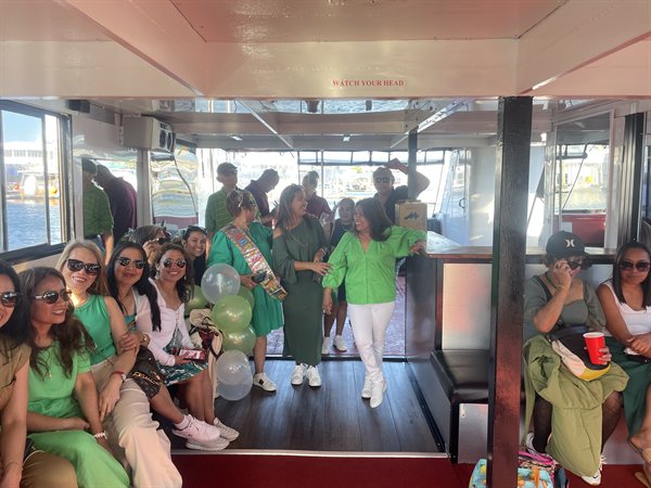 Birthday group on lower deck of Island Party Cruiser