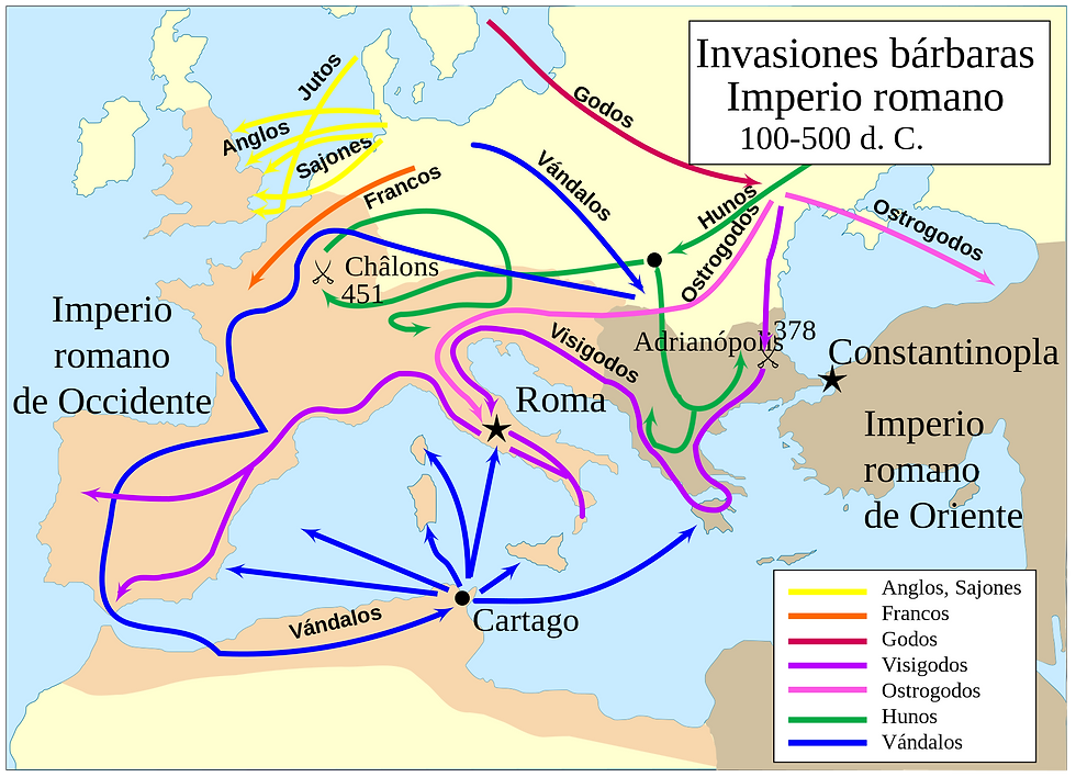 Mapa Invasiones germanas en Europa