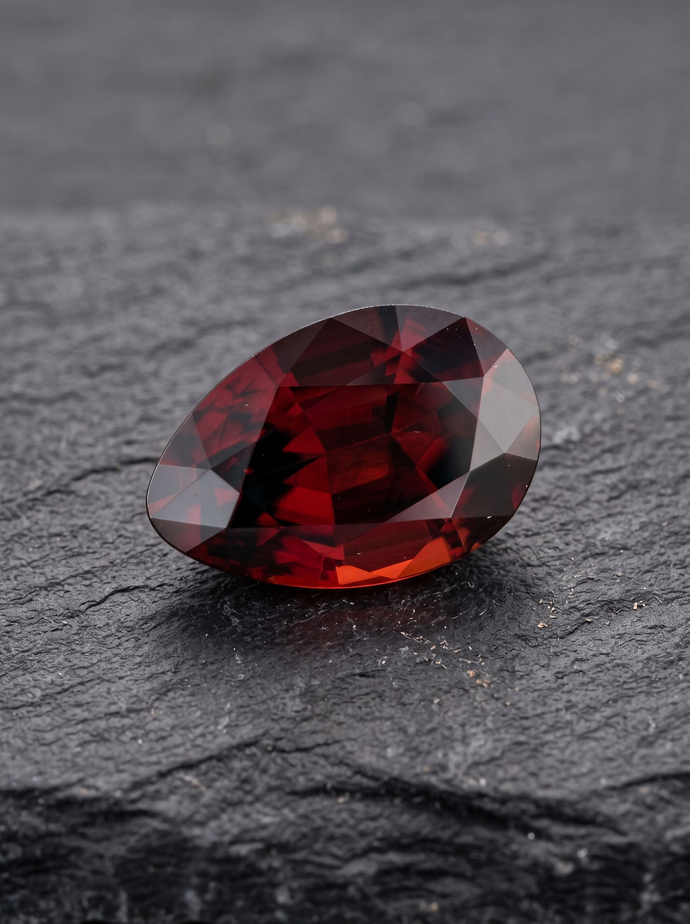 Natural 5.56 ct Mozambique zircon in a pear cut with saturated pomegranate-red color.
