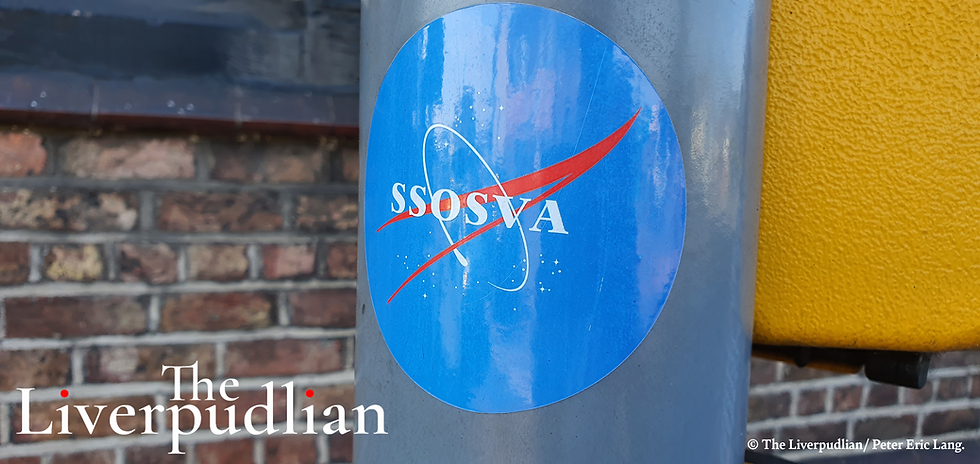 NASA inspired SSOSVA stickers outside of the Halfway House (Credit: The Liverpudlian/Peter Eric Lang).