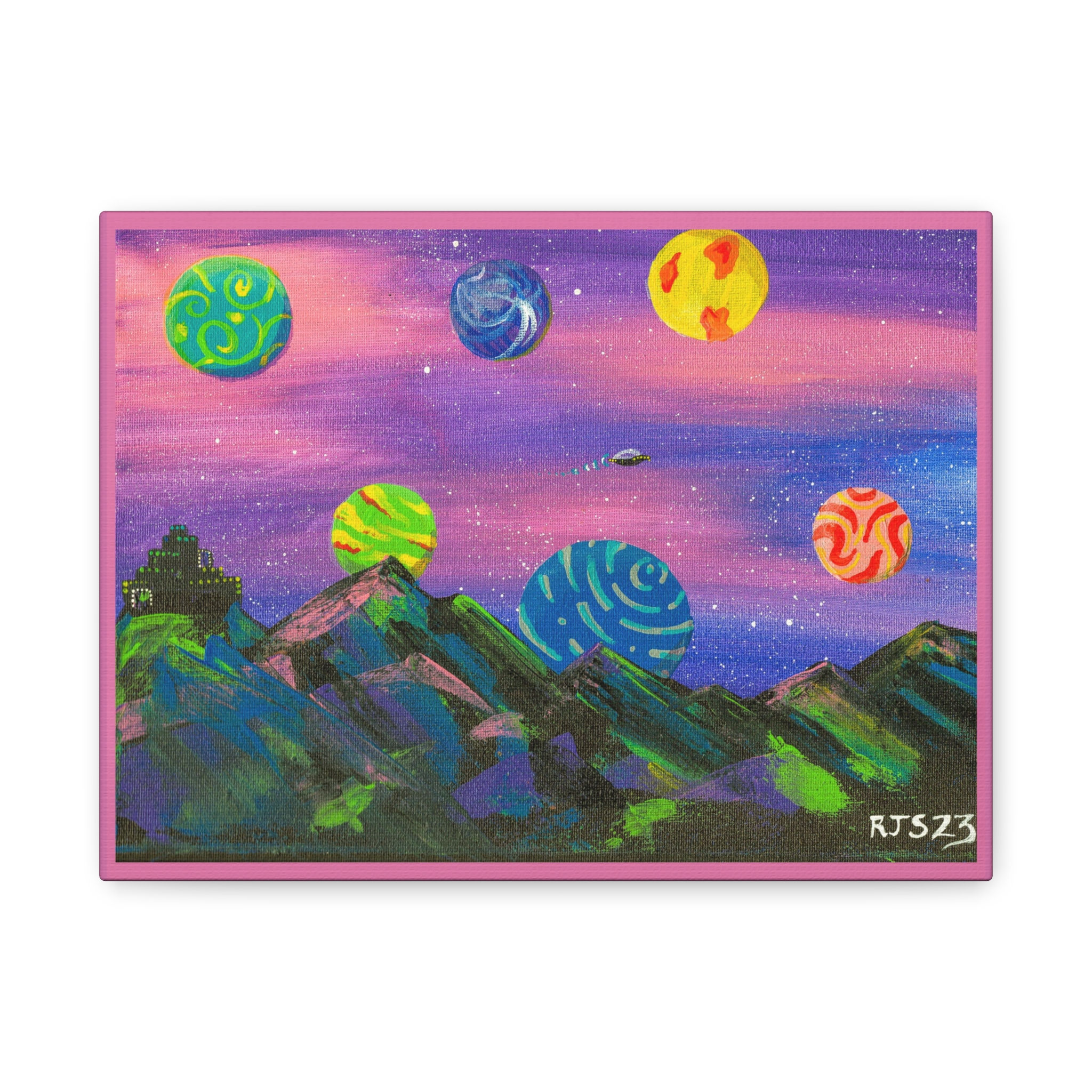 Cottoncandy Galactic Landscape Wall Art – Colorful Canvas Print for Space Lovers