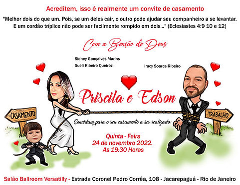 Convite de Casamento Caricatura Puxando pela Corda