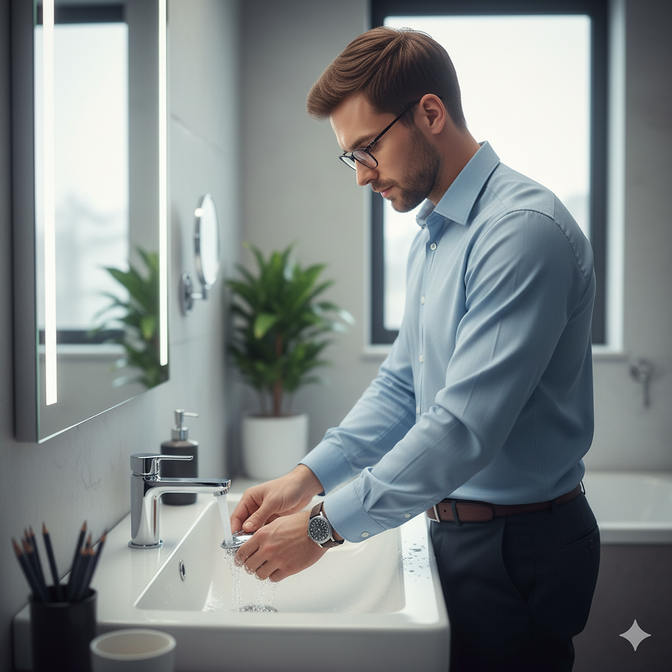 'Me' putting the plug in the sink