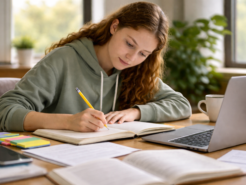 Vianova IB Education Student Reviewing for IB Final Exams