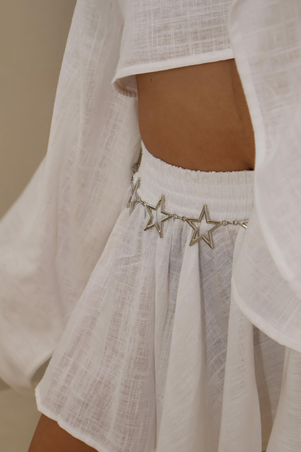 Thumbnail: White linen crop top and skirt