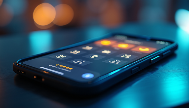 Eye-level view of a futuristic digital wallet interface on a mobile device