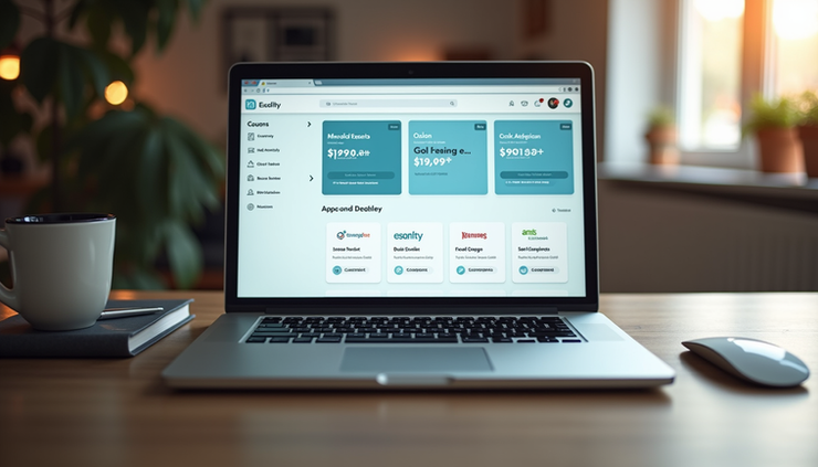 High angle view of a laptop screen showing an online coupon campaign dashboard