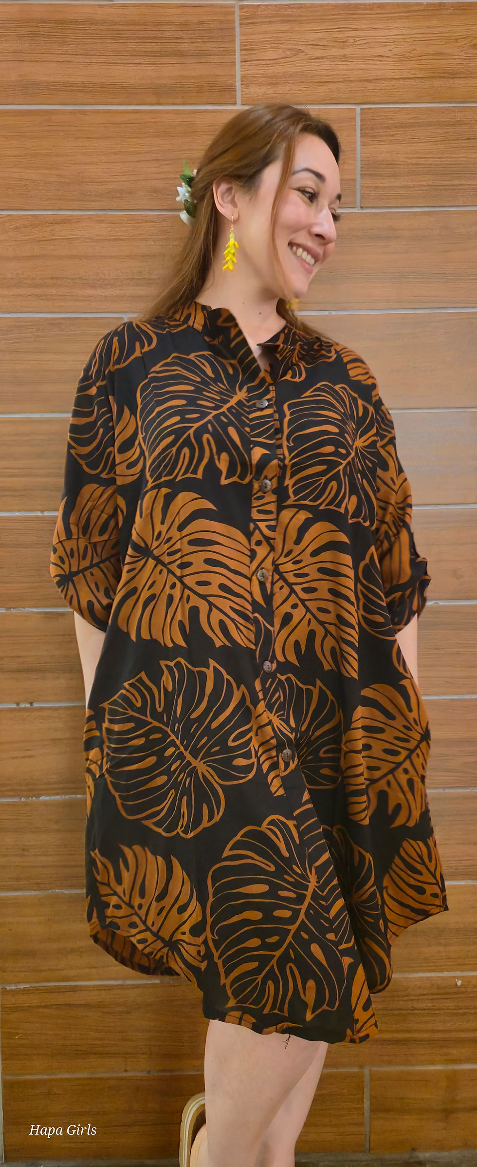 Thumbnail: Monstera Shirt Dress Bronze/Black (Size 0-1X)
