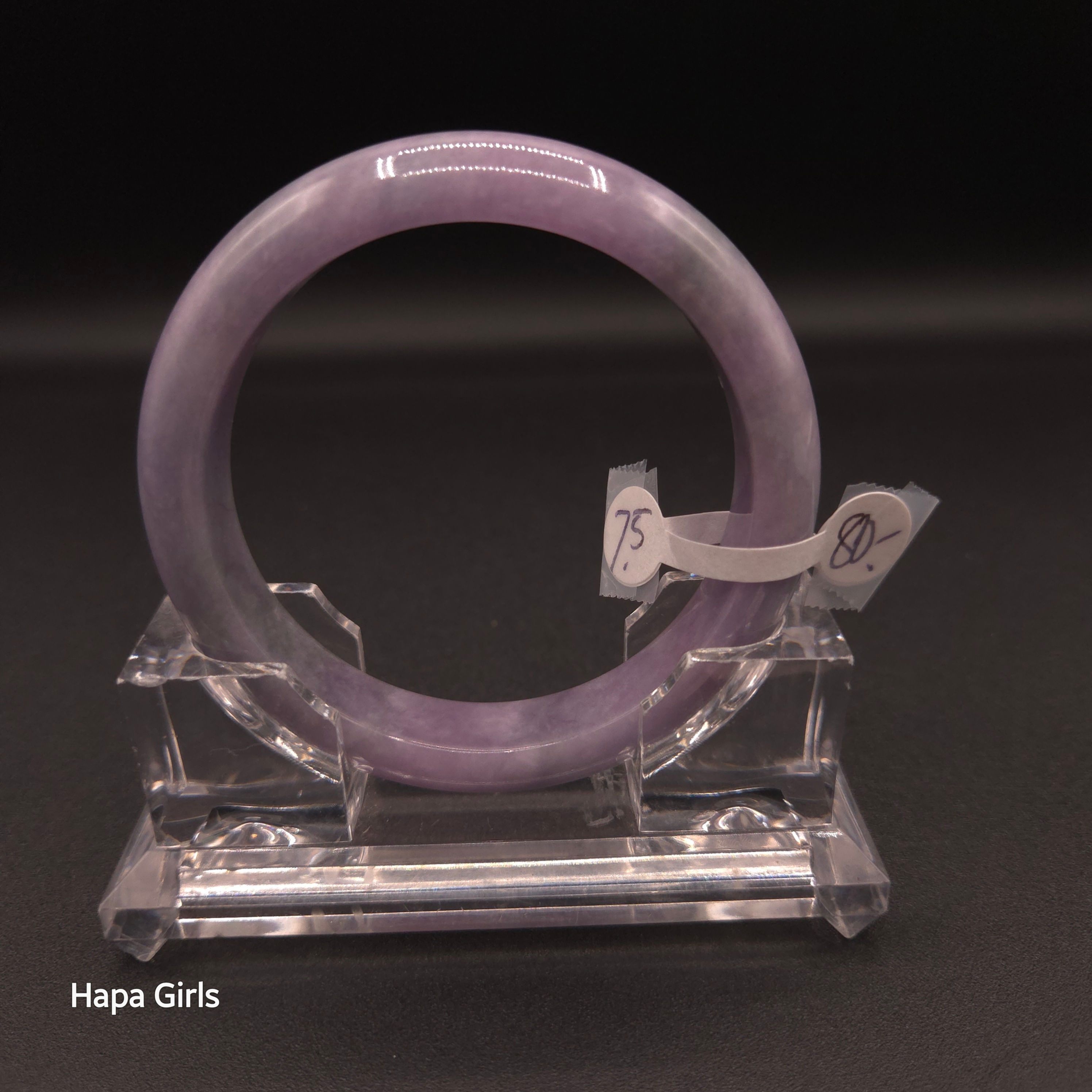 13mm, Jade Bangle Pastel Lavender Stone, Dark Tones- Flat, 9mm Thick (Size 7.5)