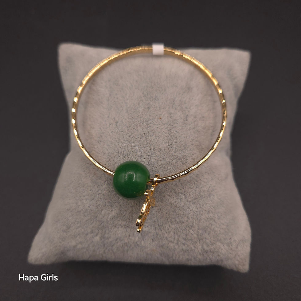 Thumbnail: Keiki, Jade Bangle w/Honu Charm (Gold Plated)