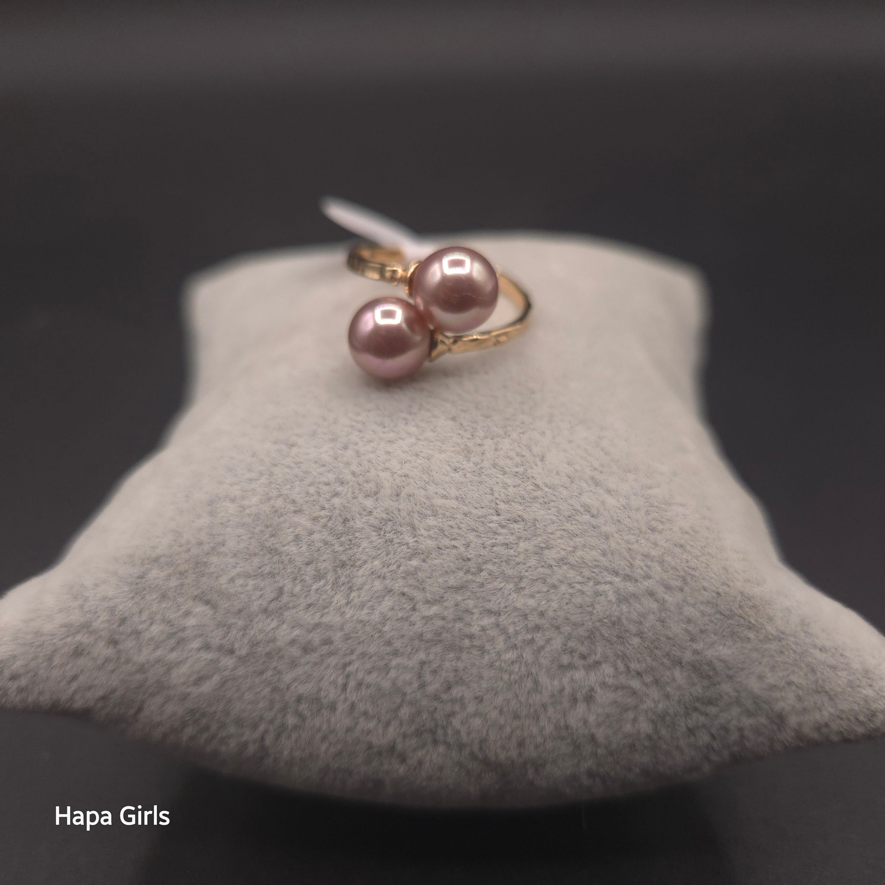 Double Mother of Pearl Adjustable Ring - Pink (Gold Filled)