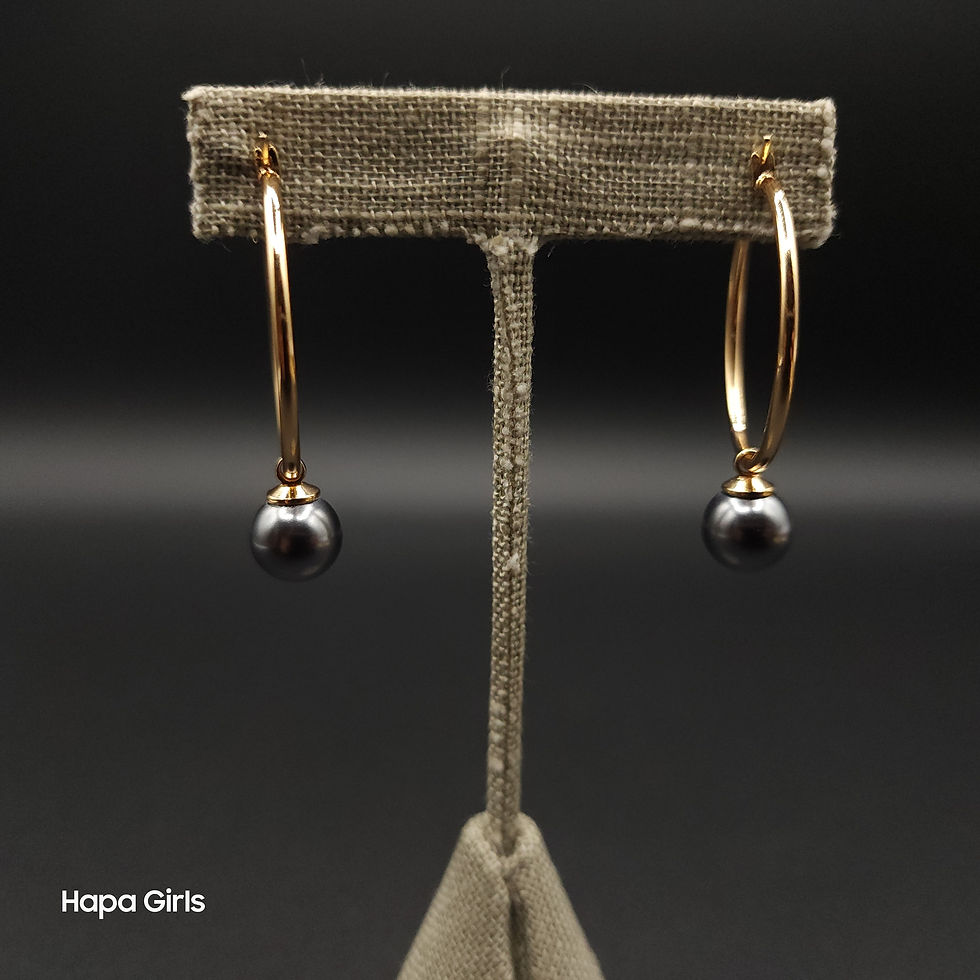 Thumbnail: Mother Of Pearl Hoops, Dark Grey (1" Gold Filled Hoops)
