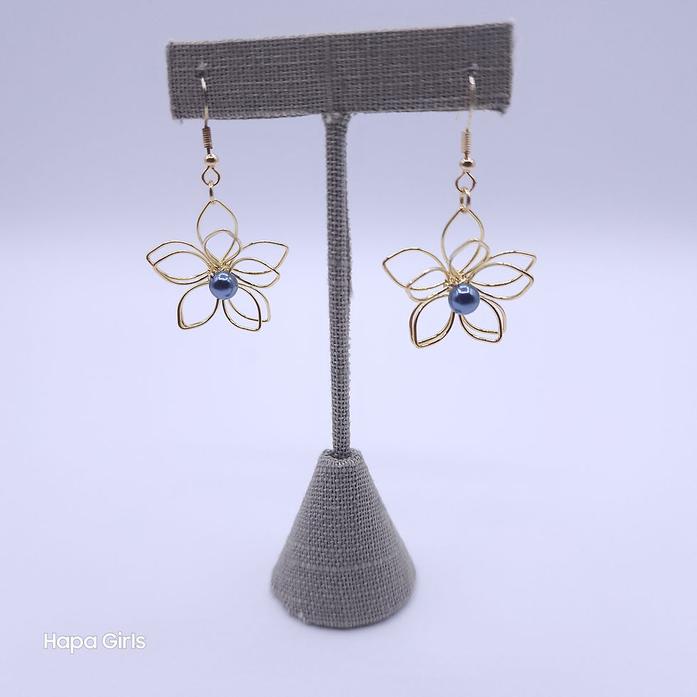 Thumbnail: Earrings Wire Plumeria Dark Grey Mother of Pearls (Gold Plated)