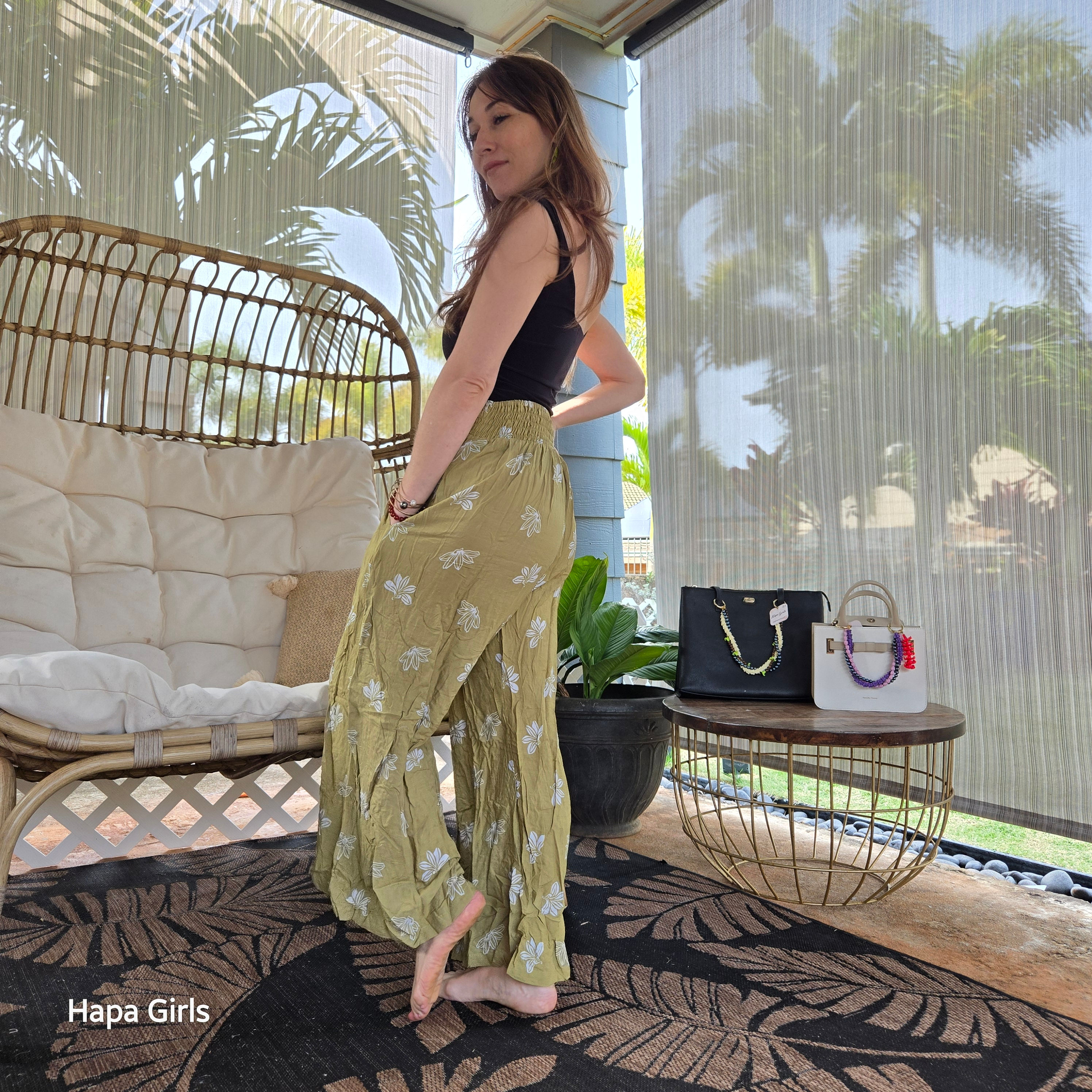 Palazzo Pants Mini Naupaka Olive/White (Size 0-14)
