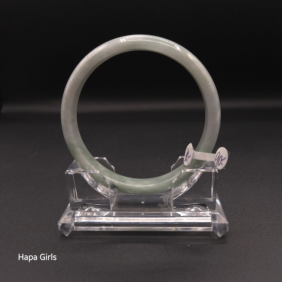 Thumbnail: 13mm, Jade Bangle Green Cream Stone - Flat, 9mm Thick (Size 9)