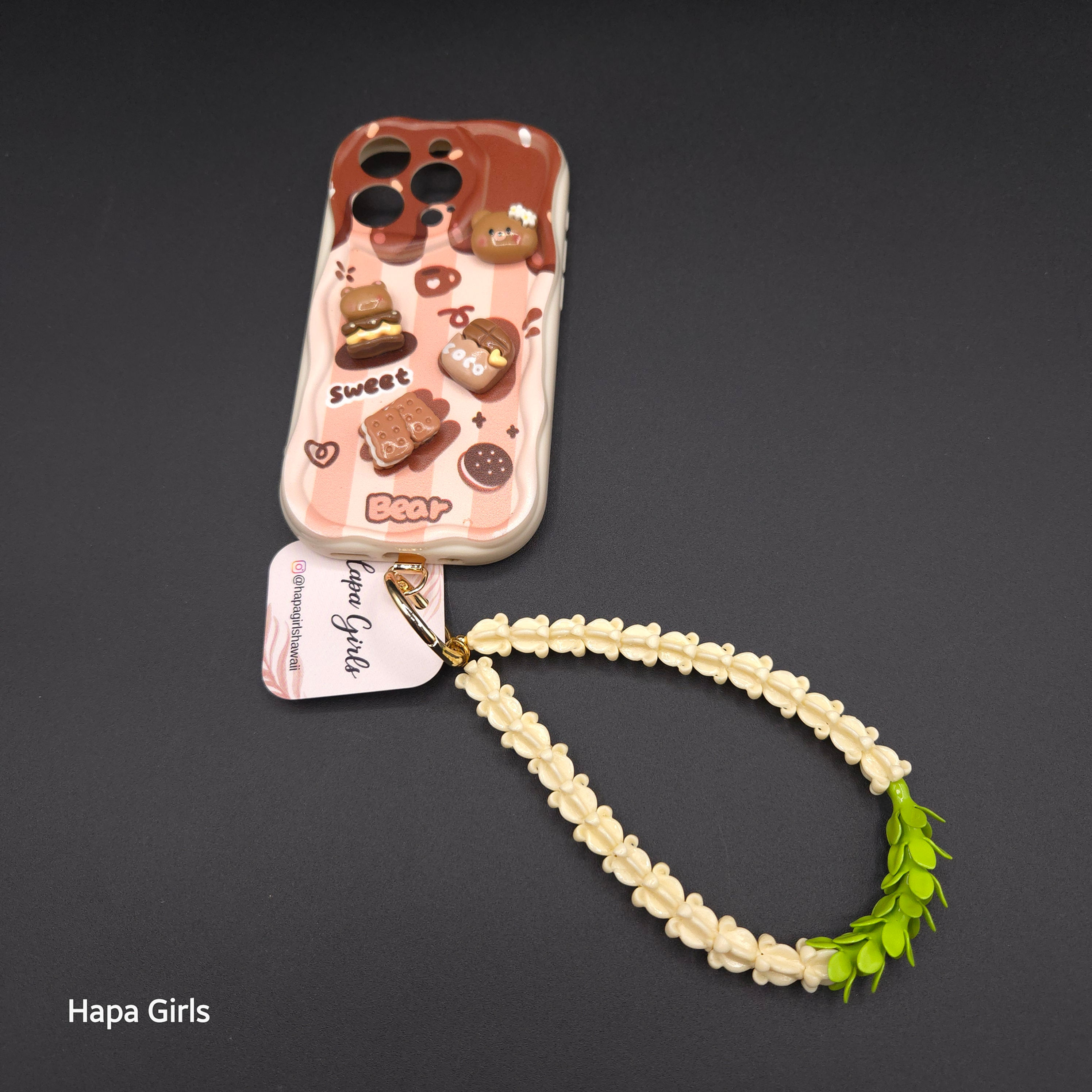 12", Crown Flower & Pakalana Phone Charm w/Gold Tab (Green)