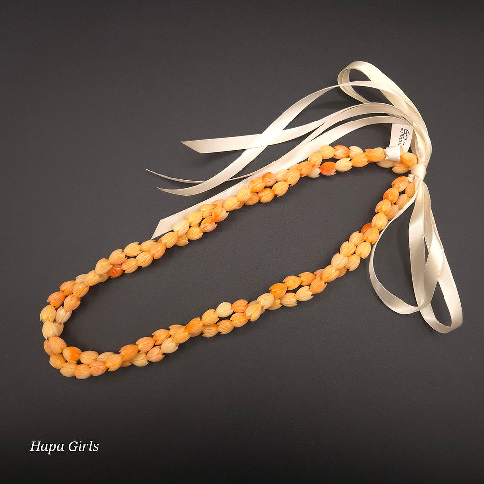 Thumbnail: Pikake Twisted/Untwisted Orange Strand Necklace 24-30" Lei (LRG. Beads w/Ribbon)