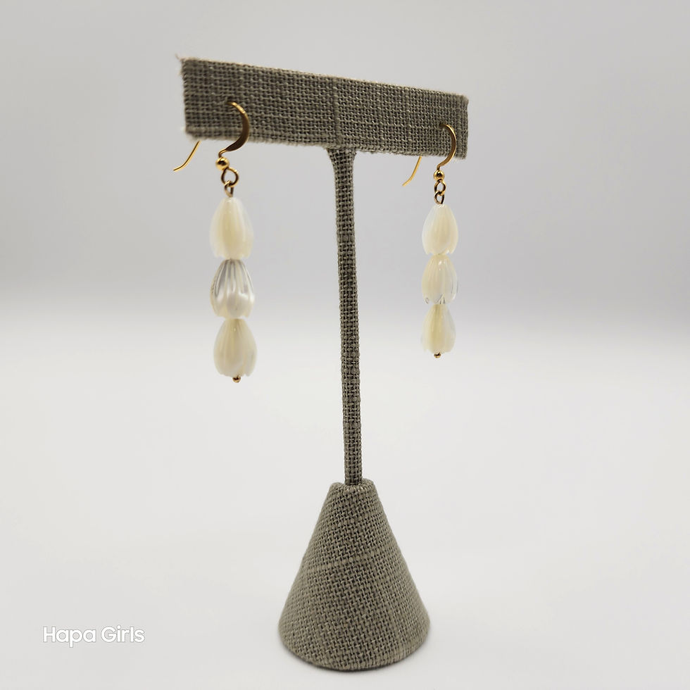 Thumbnail: Pikake Mother of Pearl Gold Filled Earrings (Triple Drop, Medium Pearl)
