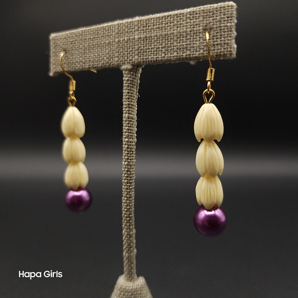 Thumbnail: Pikake 3 Drop Earrings w/Purple Mother of Pearl, Med. Beads (Gold Plated)