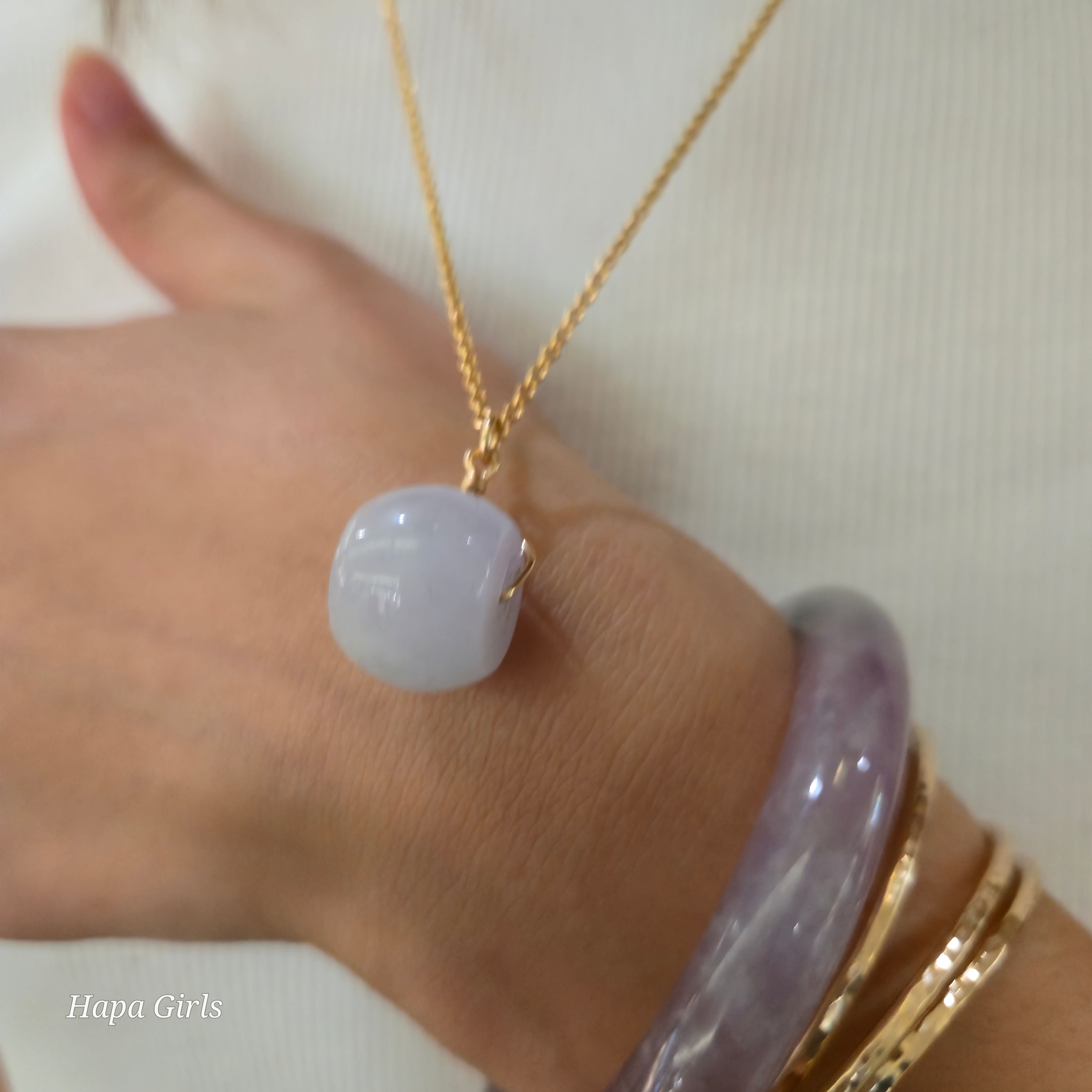 White Jade Necklace Gold Filled Chain w/Wire Floater (16-22”)