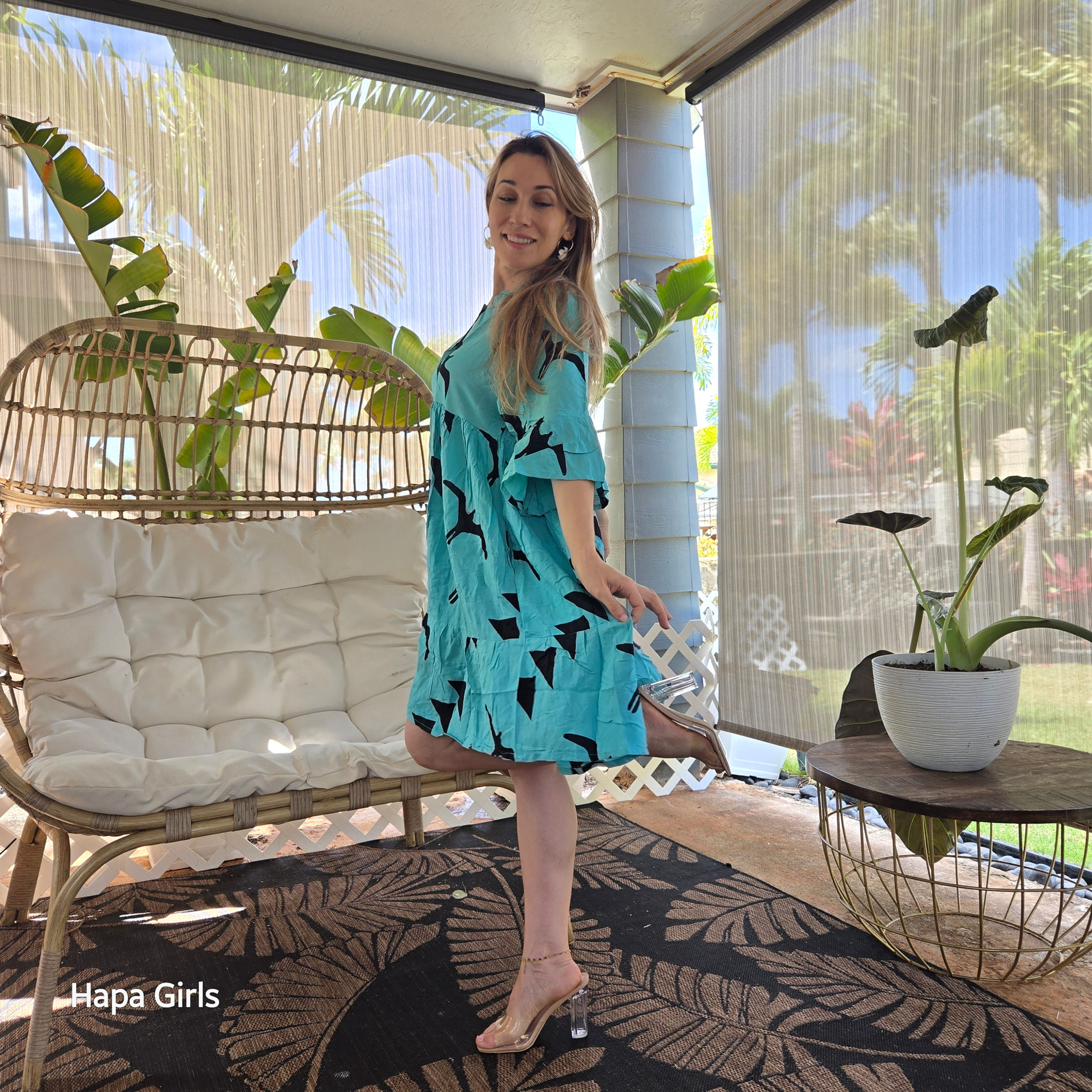 Baby Doll Dress Flying Iwa Turquoise/Black (Size 0-14)