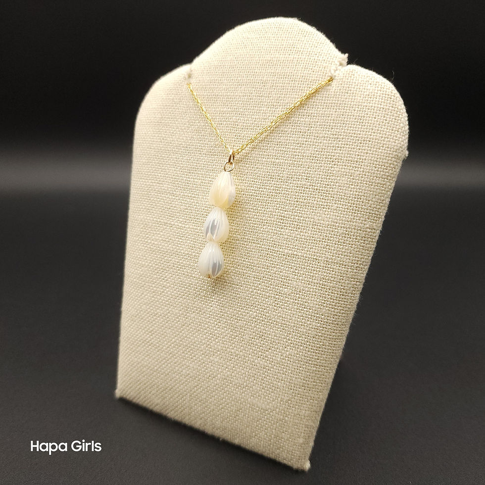 Thumbnail: 7MM, Med 3 Drop Pikake Mother of Pearl Gold Filled Necklace 16-20"