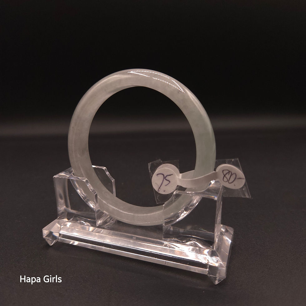 Thumbnail: 11mm, Jade Bangle Slight Green, Stone White - Flat, 8mm Thick (Size 7.5)