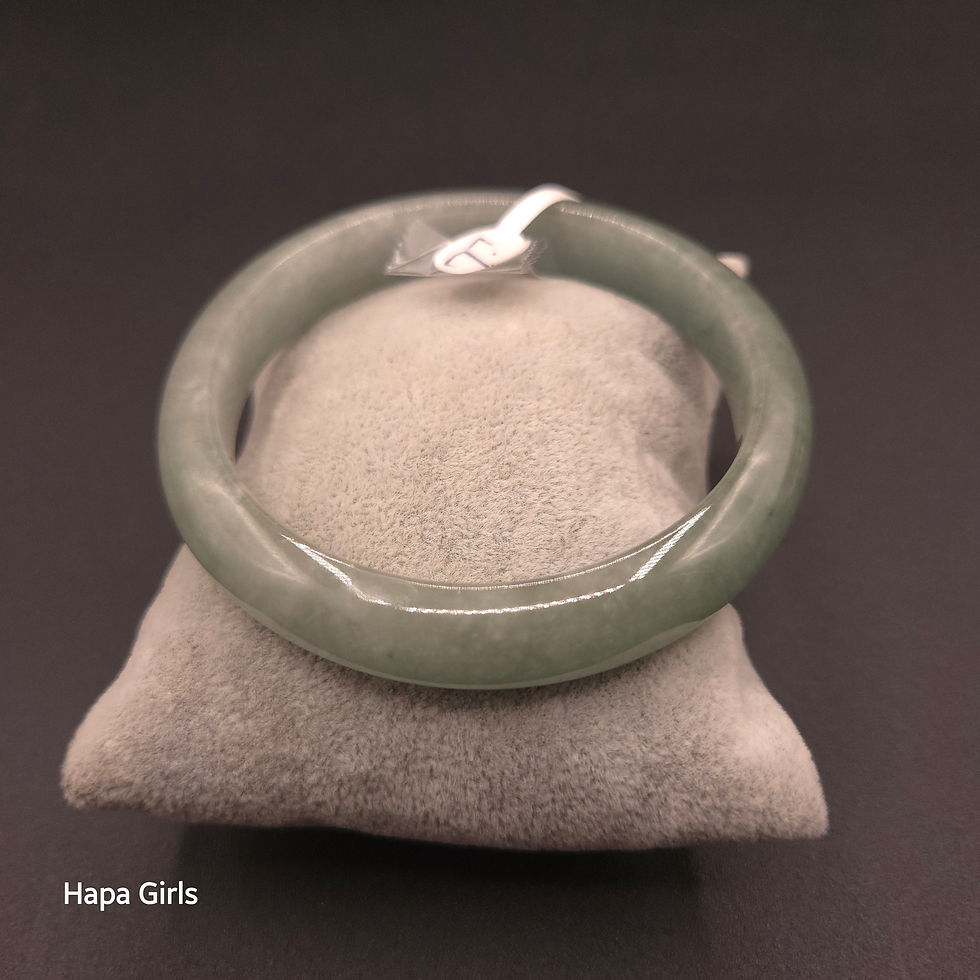 Thumbnail: 12mm, Jade Bangle Slight Green, Stone White - Flat, 8mm Thick (Size 7.7)