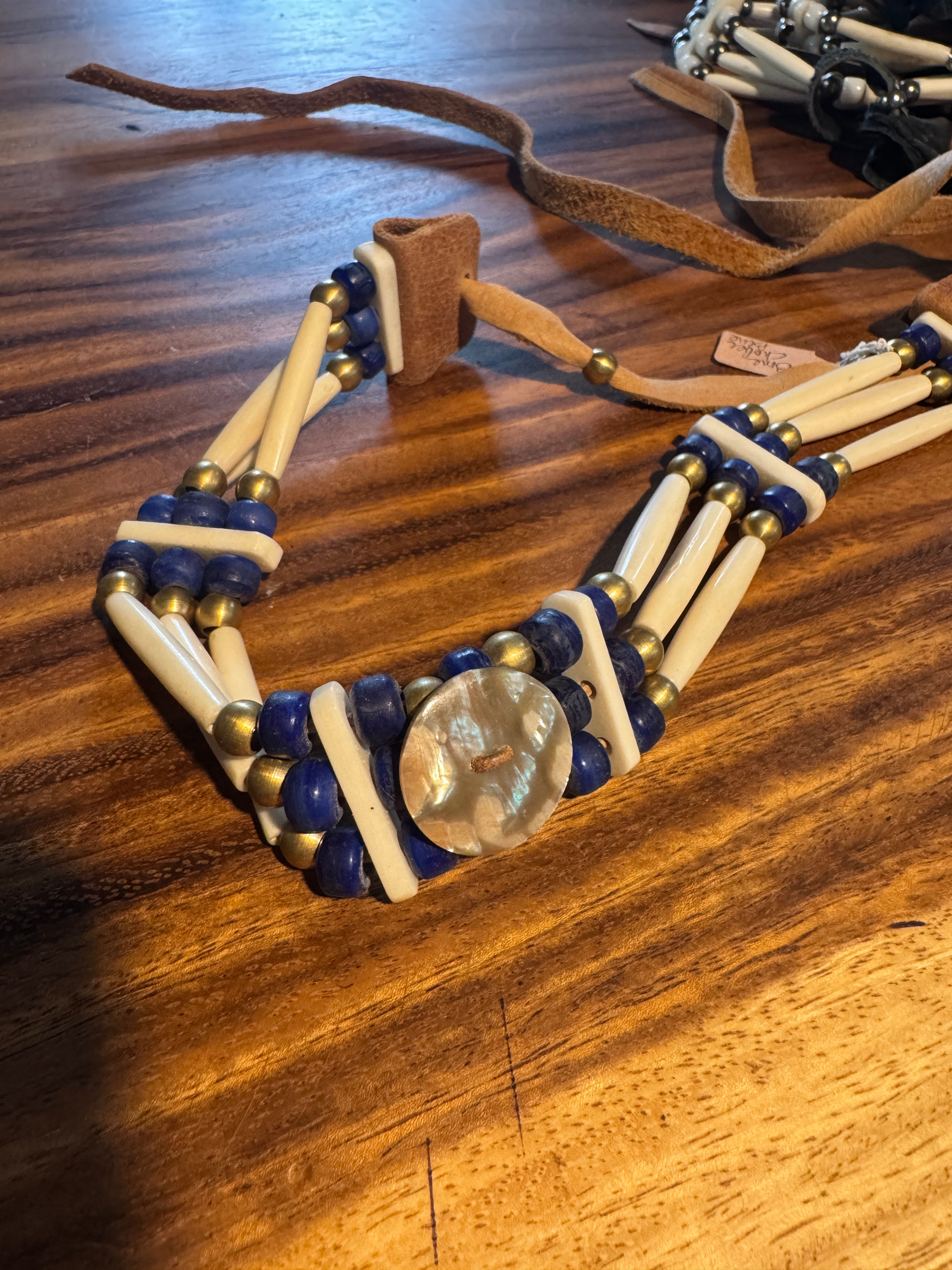 NATIVE BUFFALO HORN CHOKER NECKLACE - ABALONE