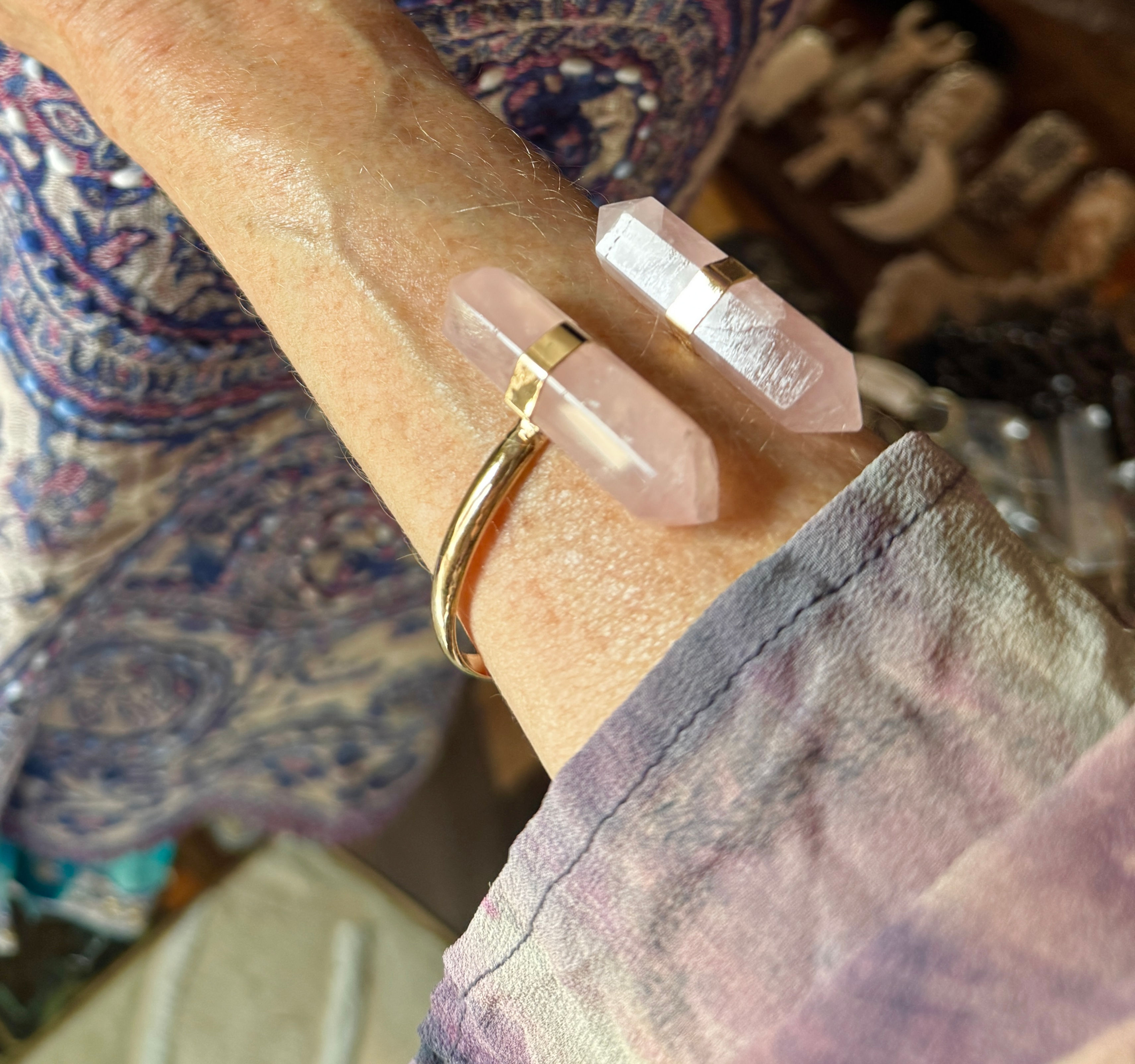 Double Terminated Bracelet / Cuff in 3 Gem stones