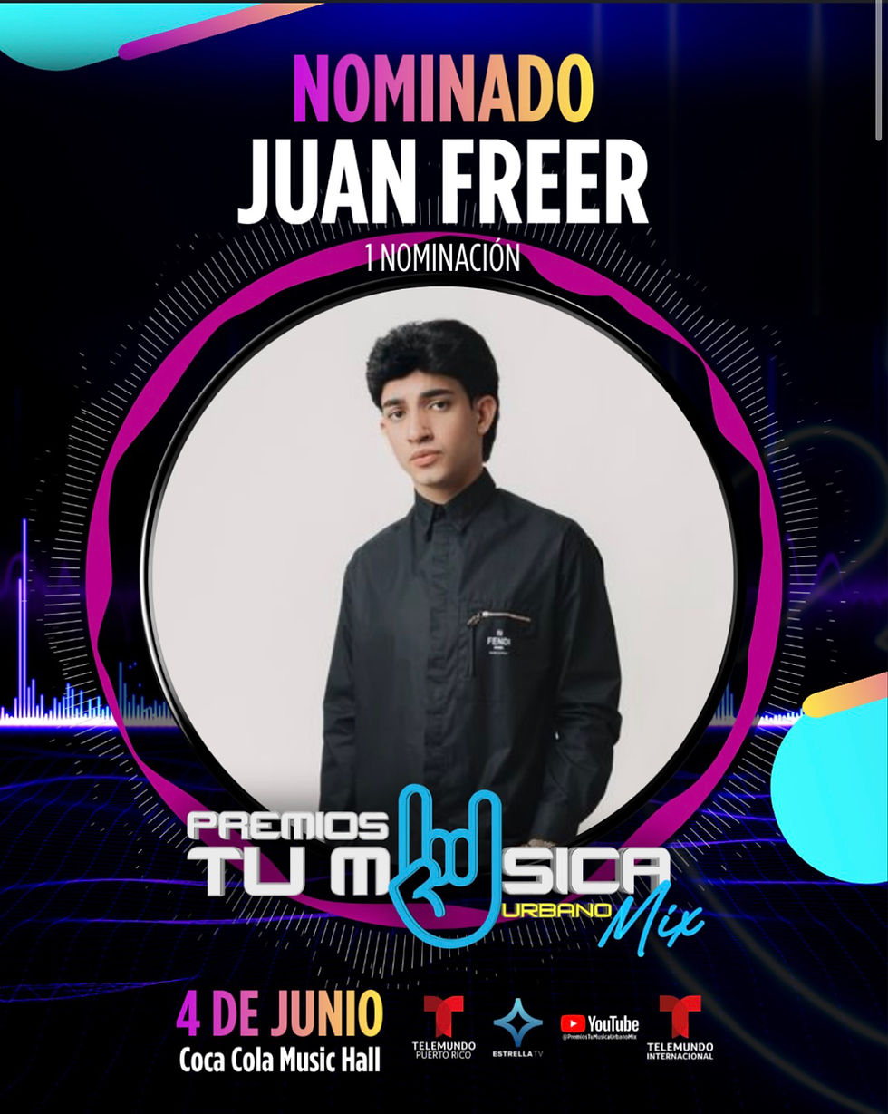 Juan Freer obtiene nominación en Premios Tu Música Urbano 2026