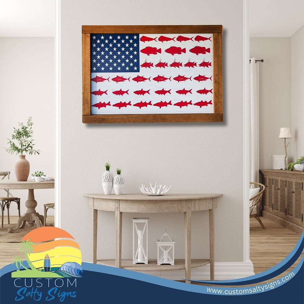 Thumbnail: Custom Salty Signs - Red Saltwater Fish USA Flag