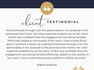 Alicia's Clear Expertise Enabled me to Feel Very Confident... testimonial by Robert Seidman