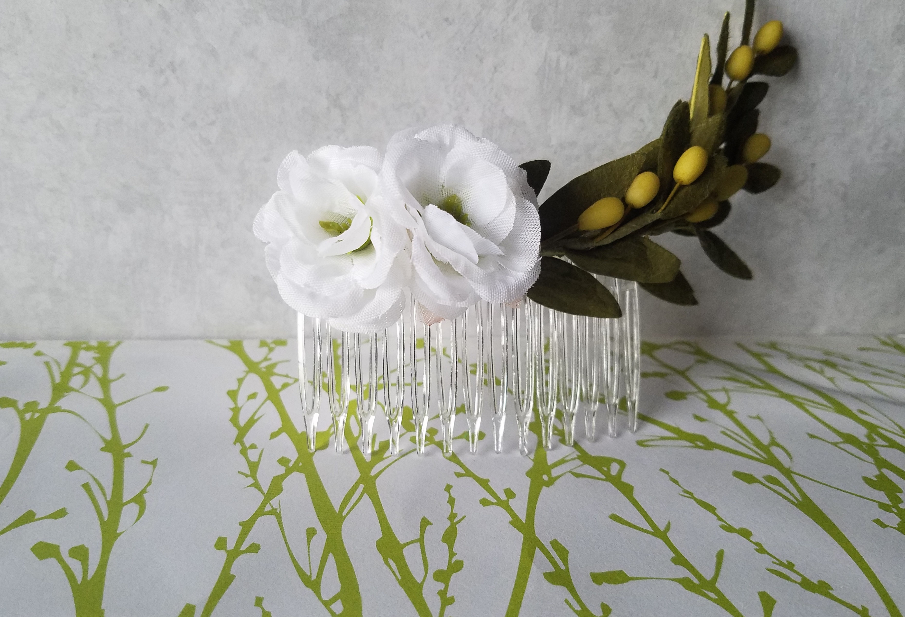 White Floral + Branch Hair Comb