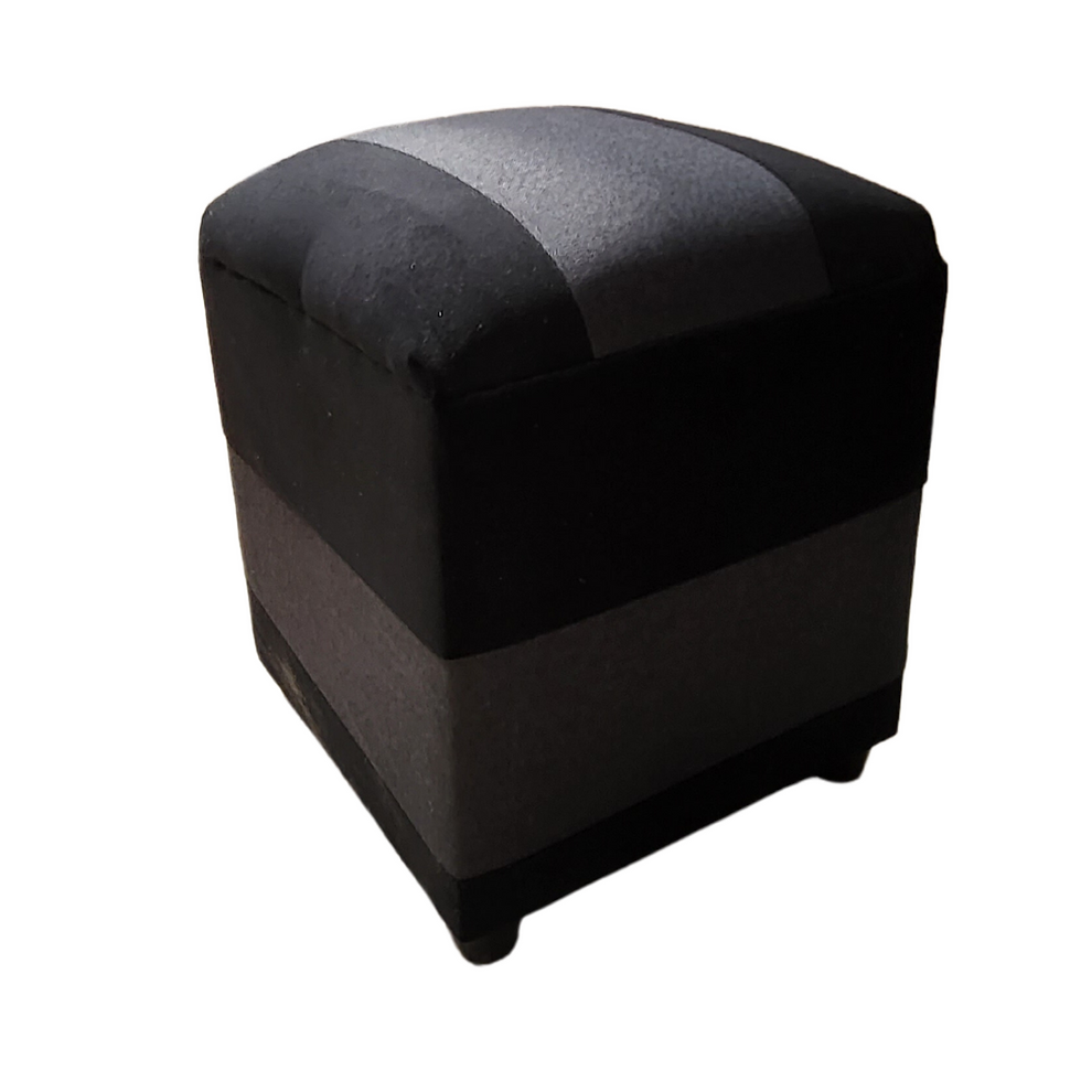 Miniatura: Pouf Bicolor Negro Felpa y Gris Lino  35x35x42 Muebles Rimar