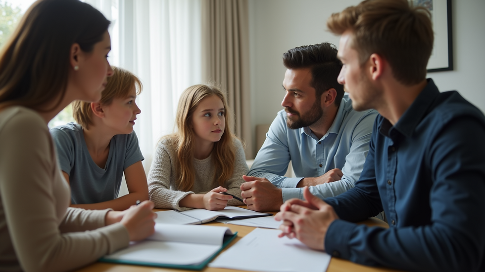 Eye-level view of a family discussing custody arrangements