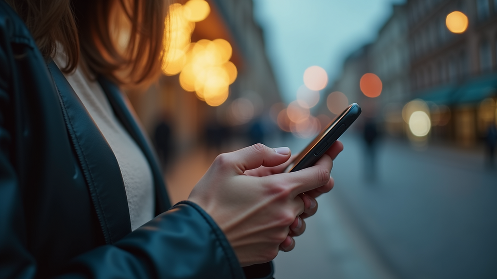 Eye-level view of a person engaging with social media on a smartphone