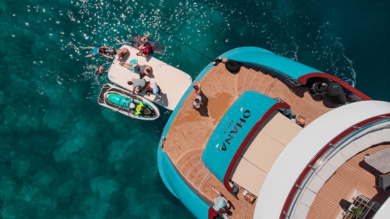 Swim deck with water toys unpacked in Croatia