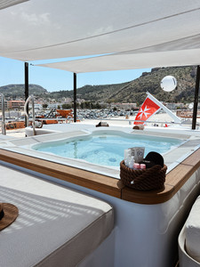 Jacuzzi filled with water onboard luxury motor yacht in Greece