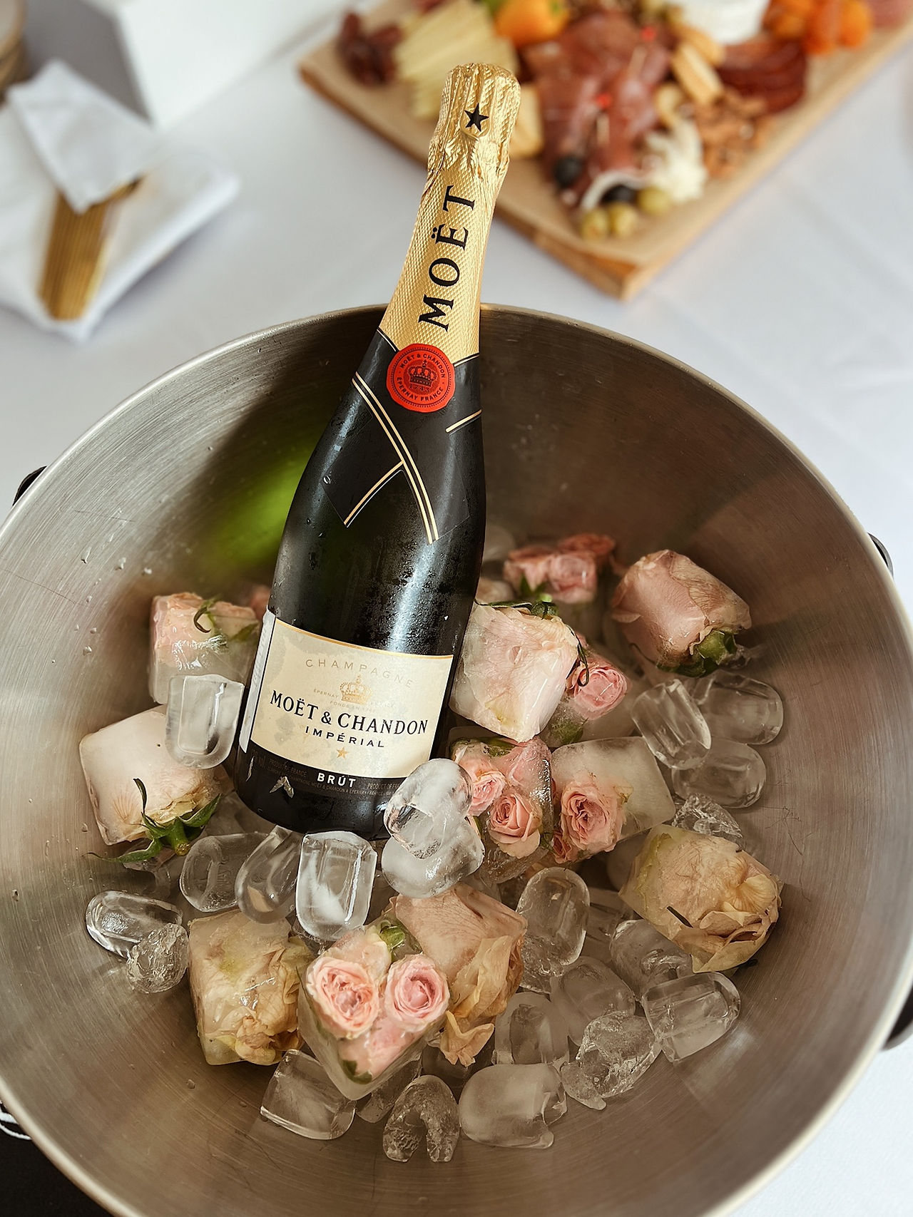Bottle of Moet Chandon champagne in an ice bucket onboard LADY GITA yacht