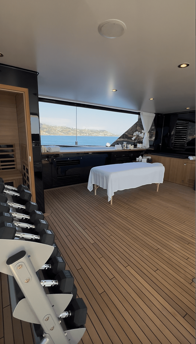 Gym deck and massage table onboard STARFIRE super yacht 
