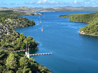 Overview of the river entering Skradin and Krka water falls